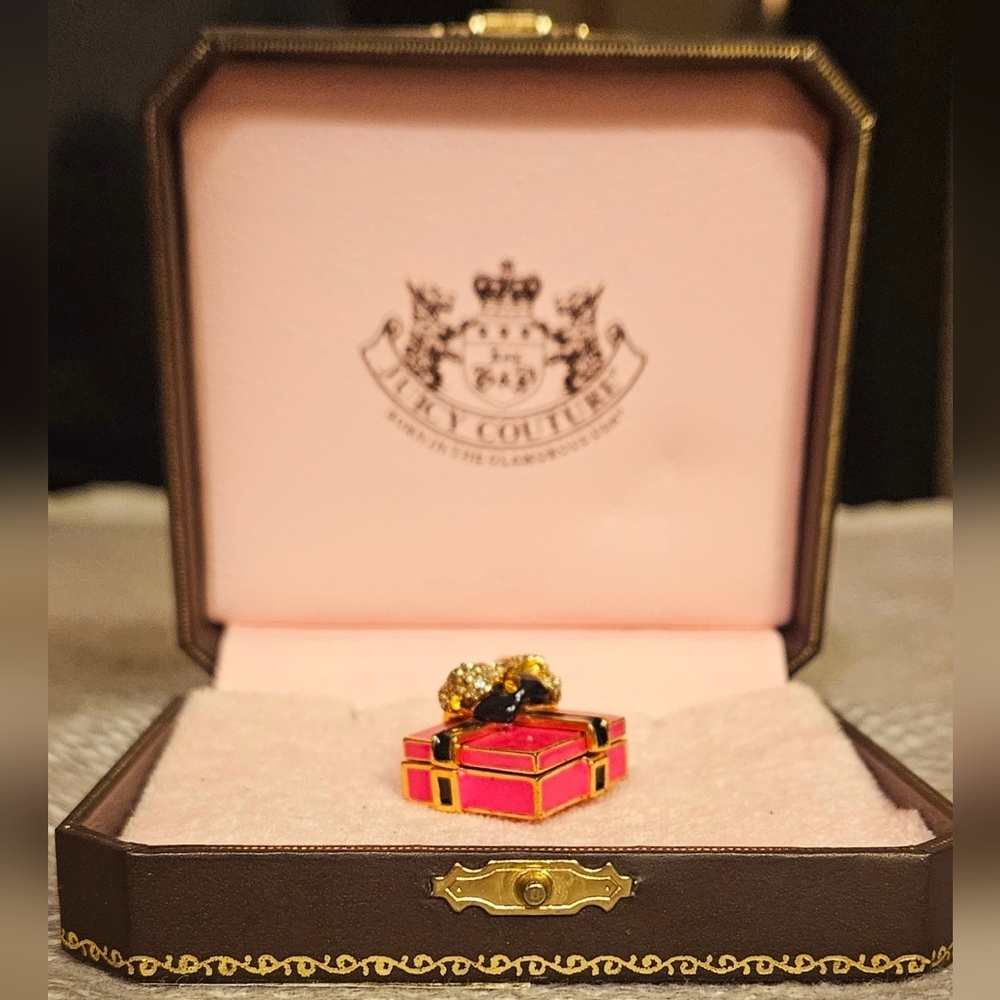 Rare Juicy Couture Pink Gift Box Bow Pavé Locket Charm Hinged Present Rhinestone